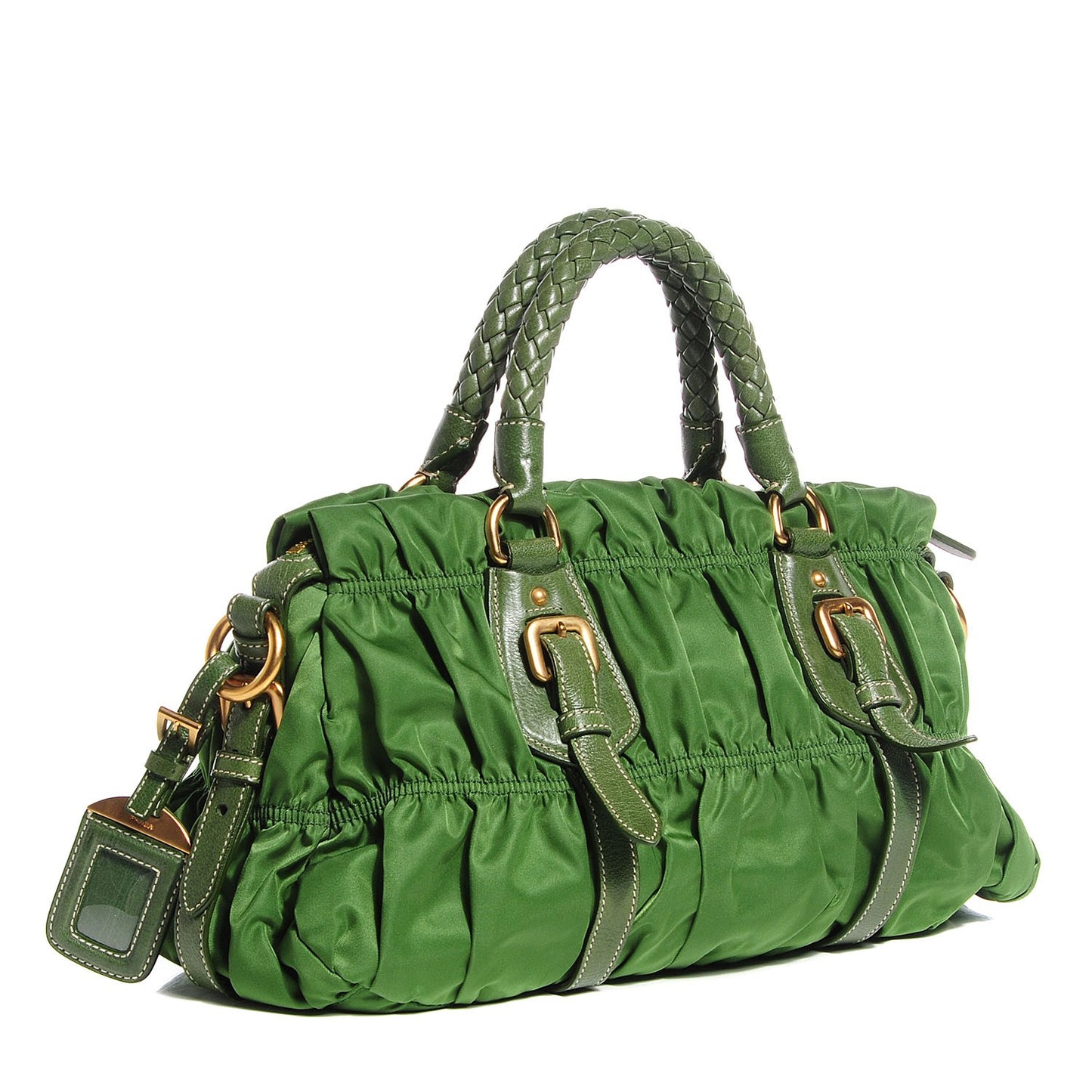 Tessuto Nylon Gaufre Shopping Satchel Green