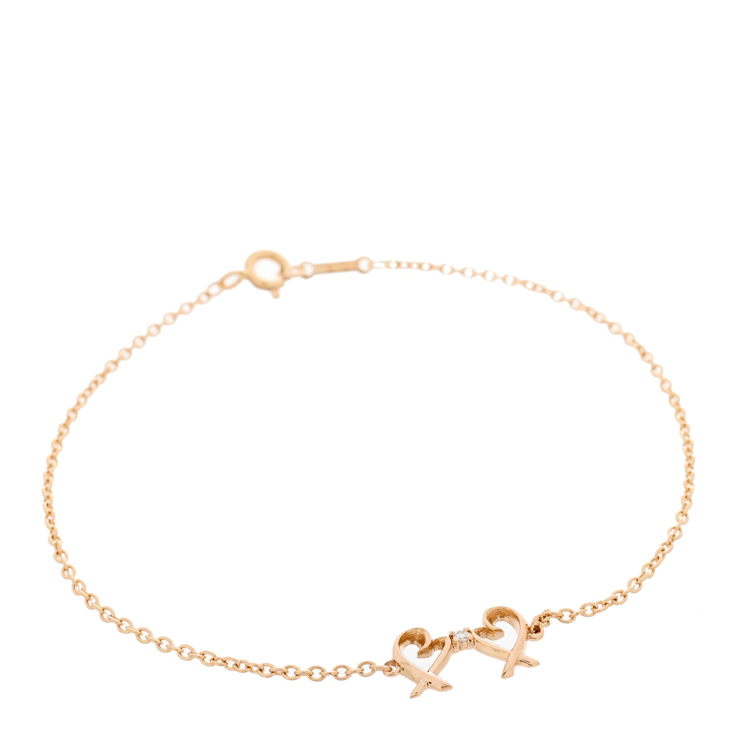 Tiffany 18K Rose Gold Diamond Double Loving Heart Bracelet 1 of 5