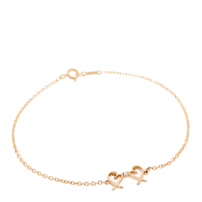 Tiffany 18K Rose Gold Diamond Double Loving Heart Bracelet 1 of 5