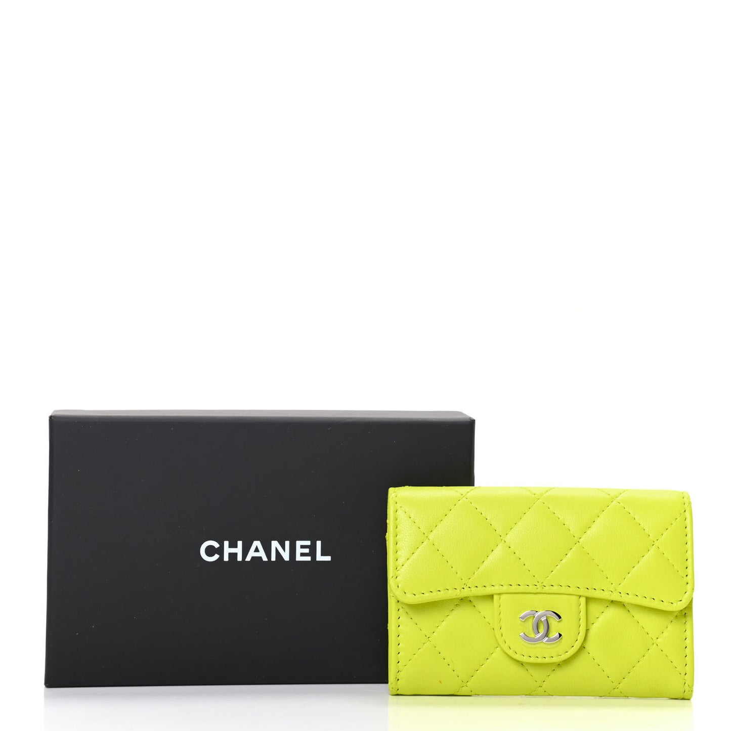 Lambskin Quilted Flap Card Holder Wallet Yellow