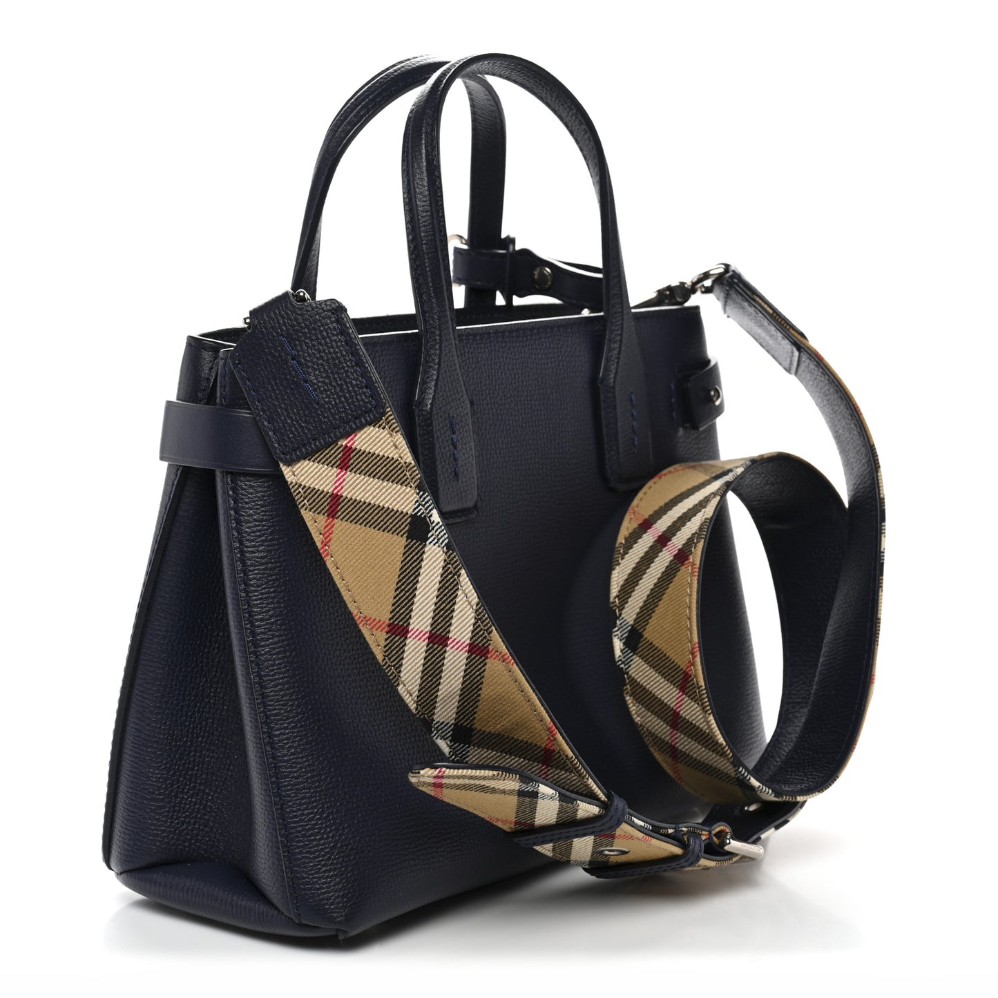 Grainy Calfskin House Check Small Banner Tote Ink Blue