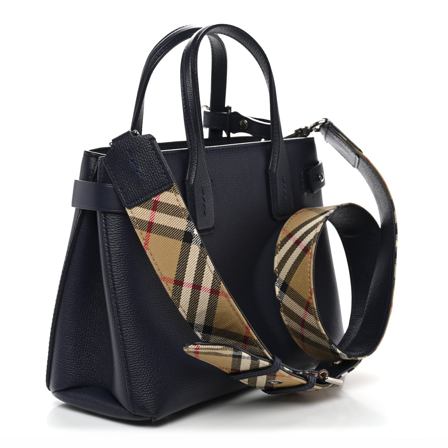 Burberry Grainy Calfskin House Check Small Banner Tote Ink Blue 3 of 11