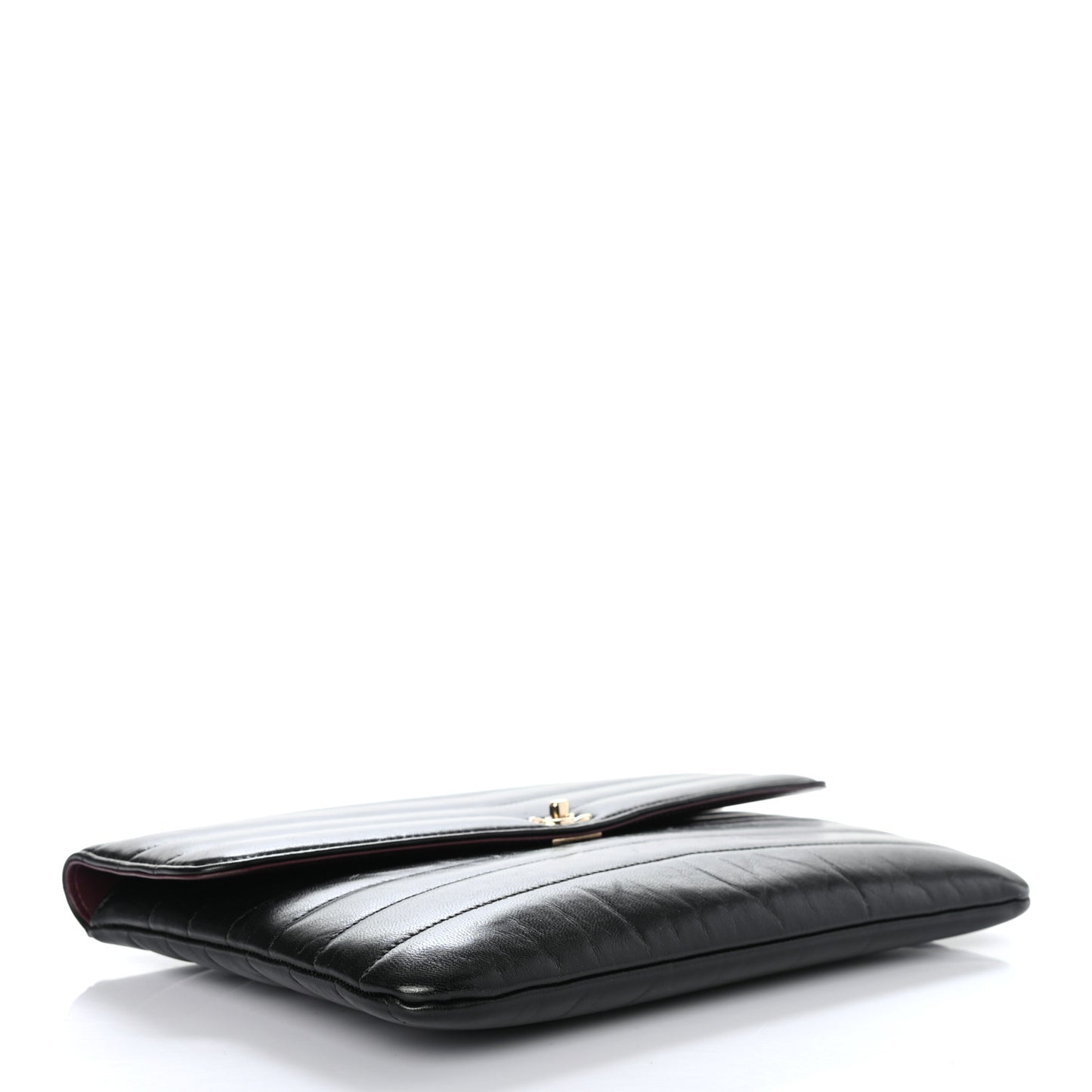 Shiny Lambskin Quilted Chevron Miroir Clutch Black