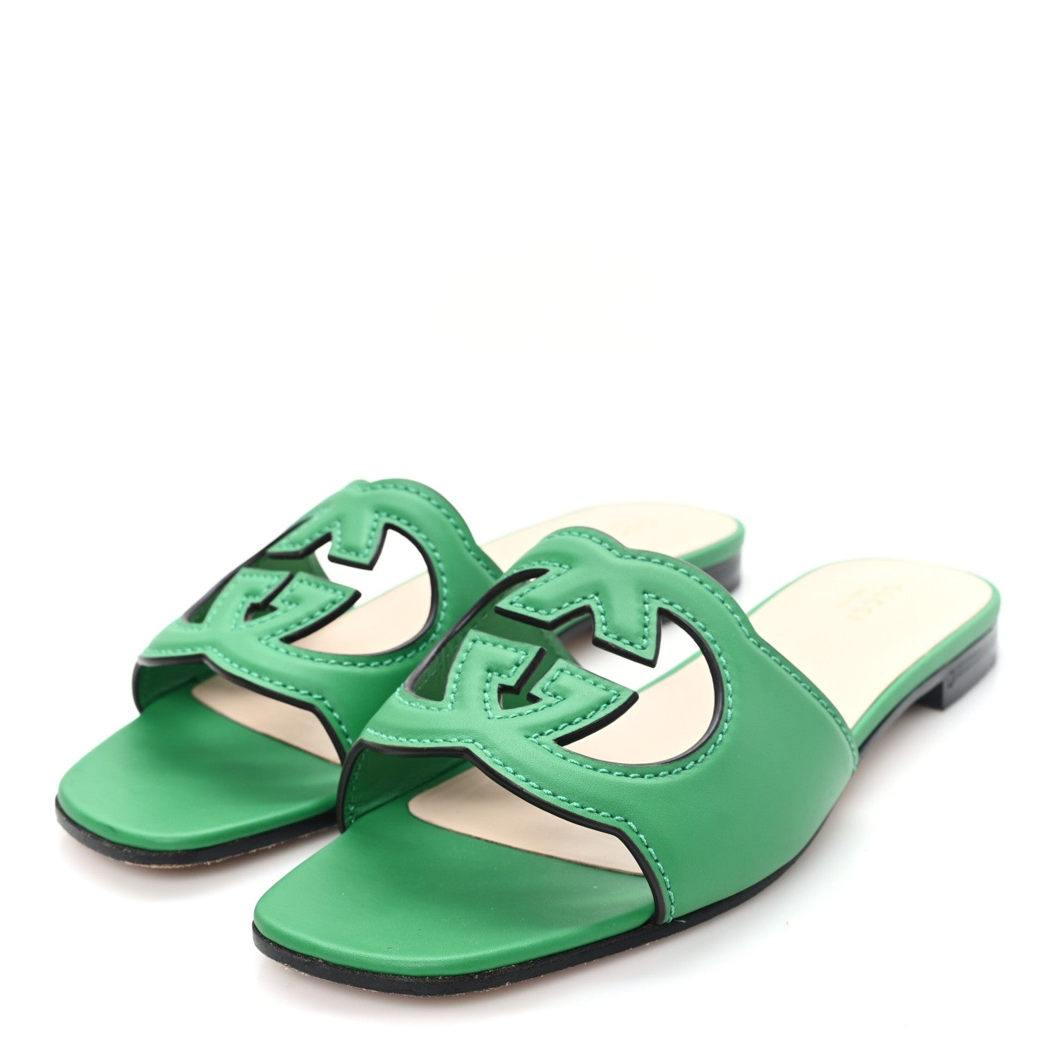 Gucci Cosmos Softy Calfskin Interlocking G Cut Out Slide Sandals 38.5 New Shamarock 4 of 9
