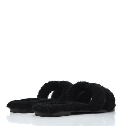 Hermes Woolskin Oran Sandals 37.5 Black 4 of 12