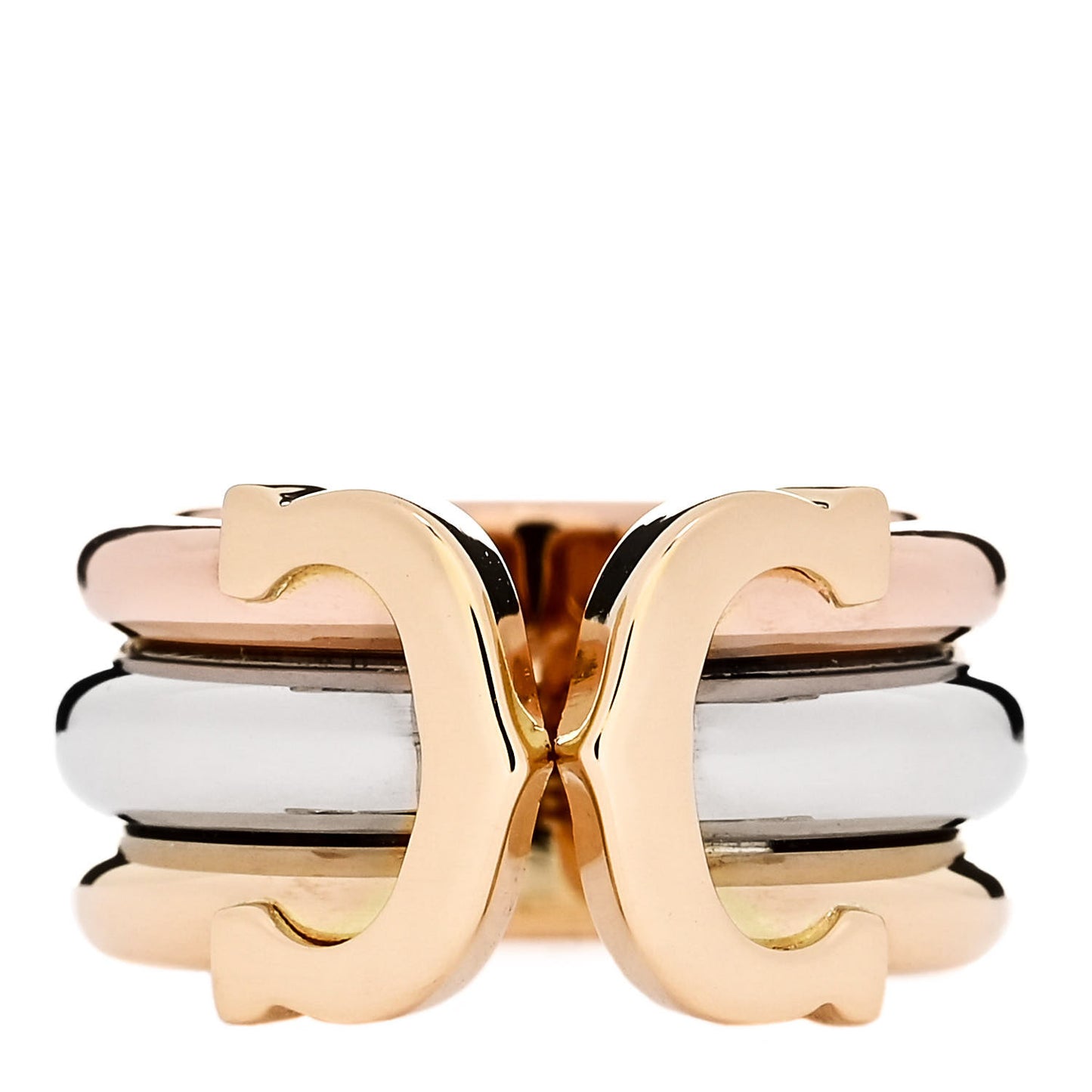 18K Pink Yellow White Gold 8mm C De Cartier Ring 46 3.75
