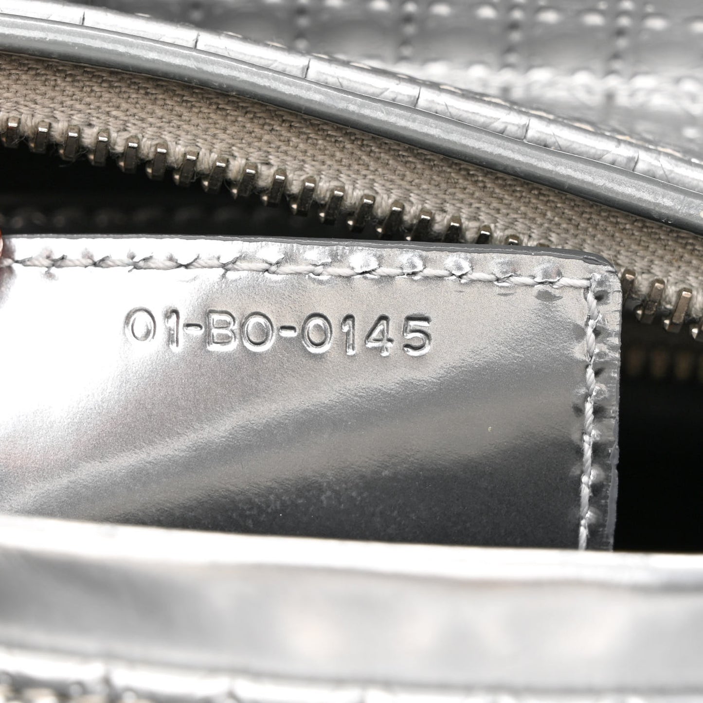 Metallic Patent Micro-Cannage Medium Lady Dior Silver