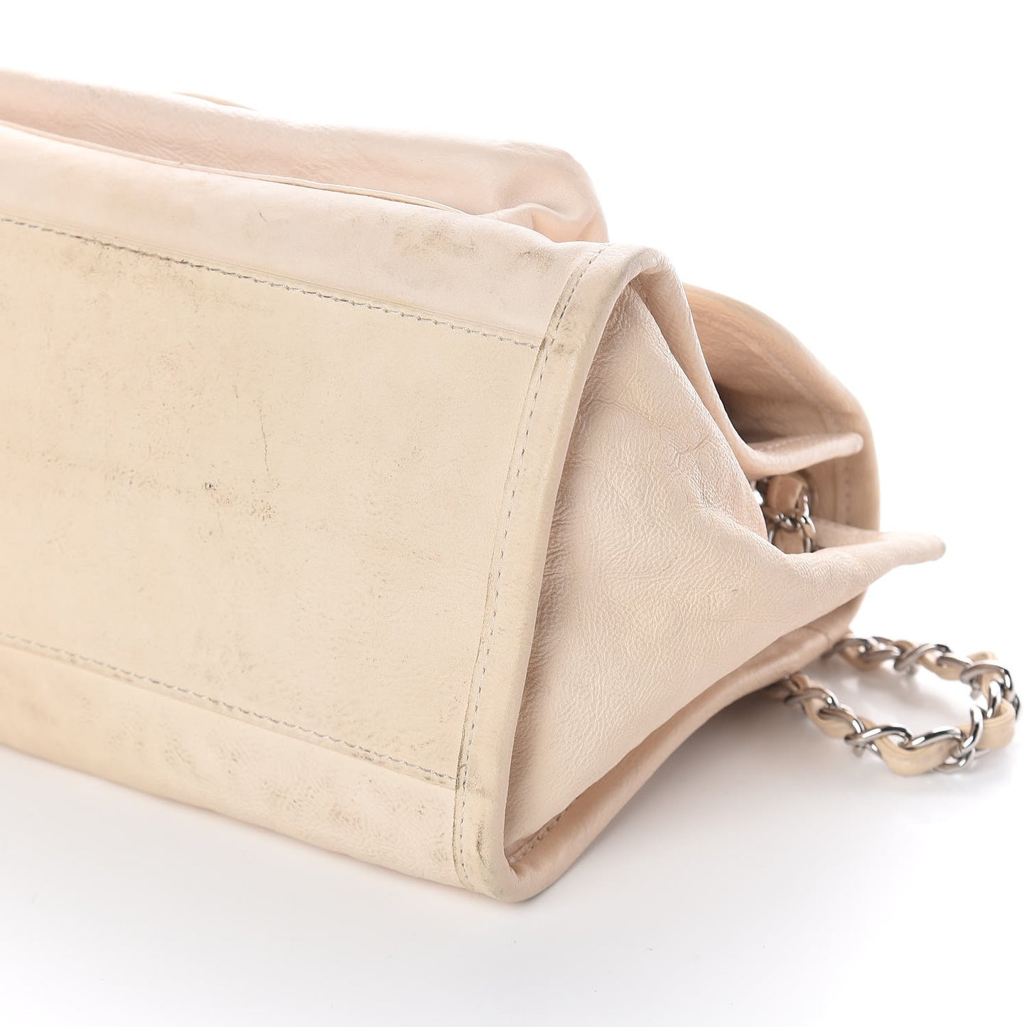 Calfskin Quilted Flap Shoulder Bag Light Beige