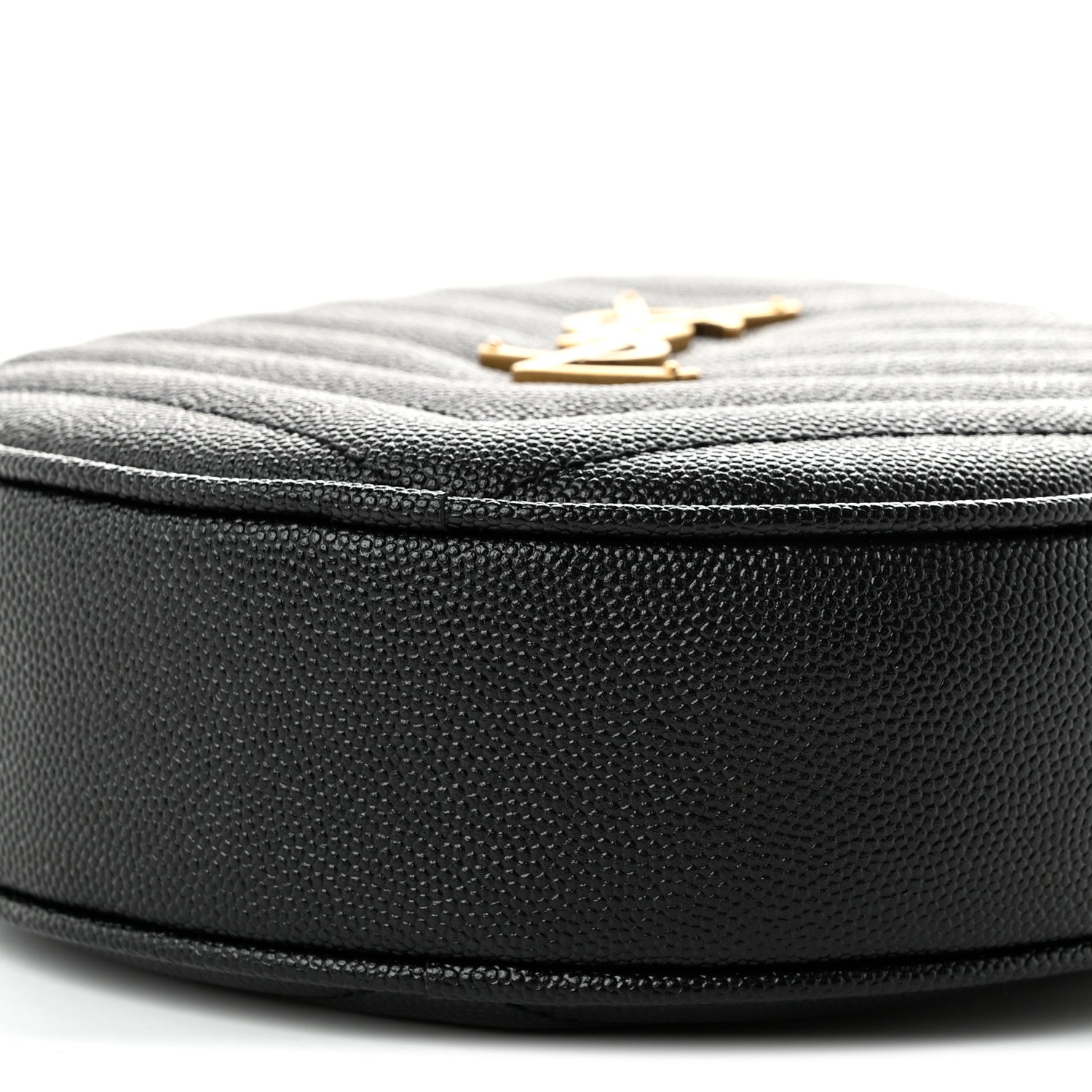 Saint Laurent Grain De Poudre Matelasse Chevron Quilted Round Vinyle Camera Bag Black 10 of 11