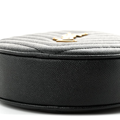 Saint Laurent Grain De Poudre Matelasse Chevron Quilted Round Vinyle Camera Bag Black 10 of 11