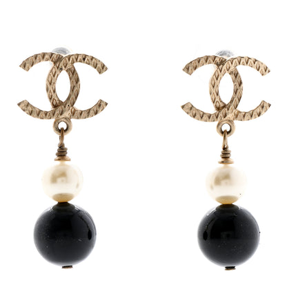 Chanel Pearl Bead CC Drop Earrings Black Gold 1 of 5