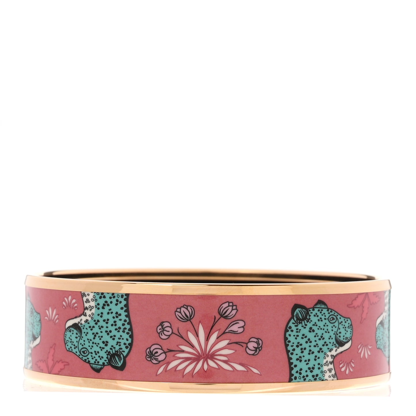 Enamel Printed Wide Les Leopards Bracelet Rose Couture