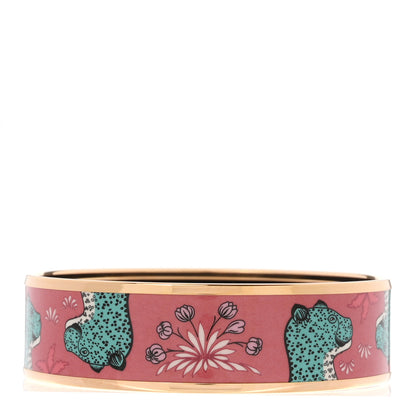 Hermes Enamel Printed Wide Les Leopards Bracelet Rose Couture 3 of 5