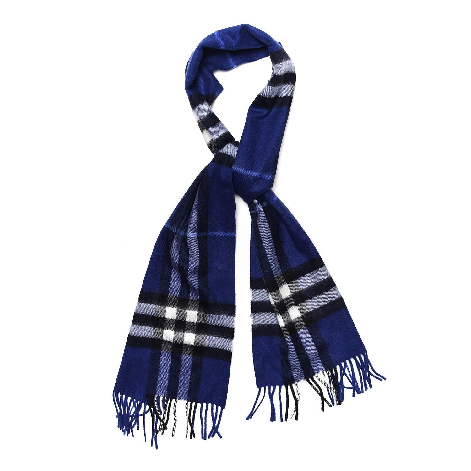 Burberry Cashmere Giant Check Fringe Scarf Bright Sapphire 3 of 5