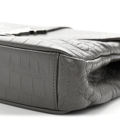 Saint Laurent Calfskin Crocodile Embossed Medium College Monogram Satchel Gray 10 of 11