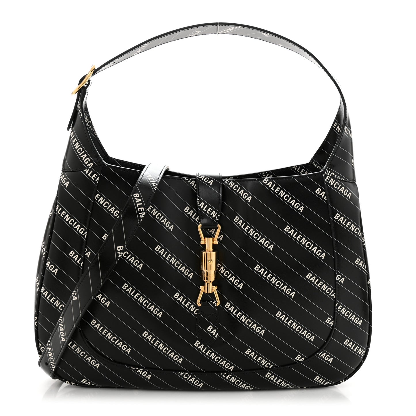 X BALENCIAGA Calfskin Logo Print Medium Jackie 1961 Hobo Black
