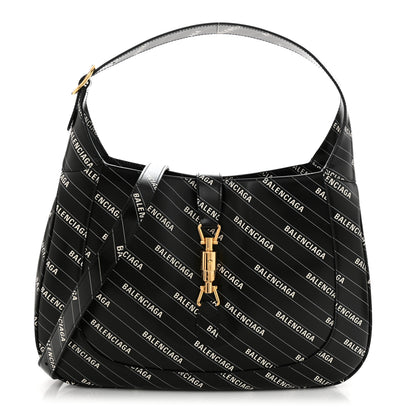 Gucci X BALENCIAGA Calfskin Logo Print Medium Jackie 1961 Hobo Black 1 of 11