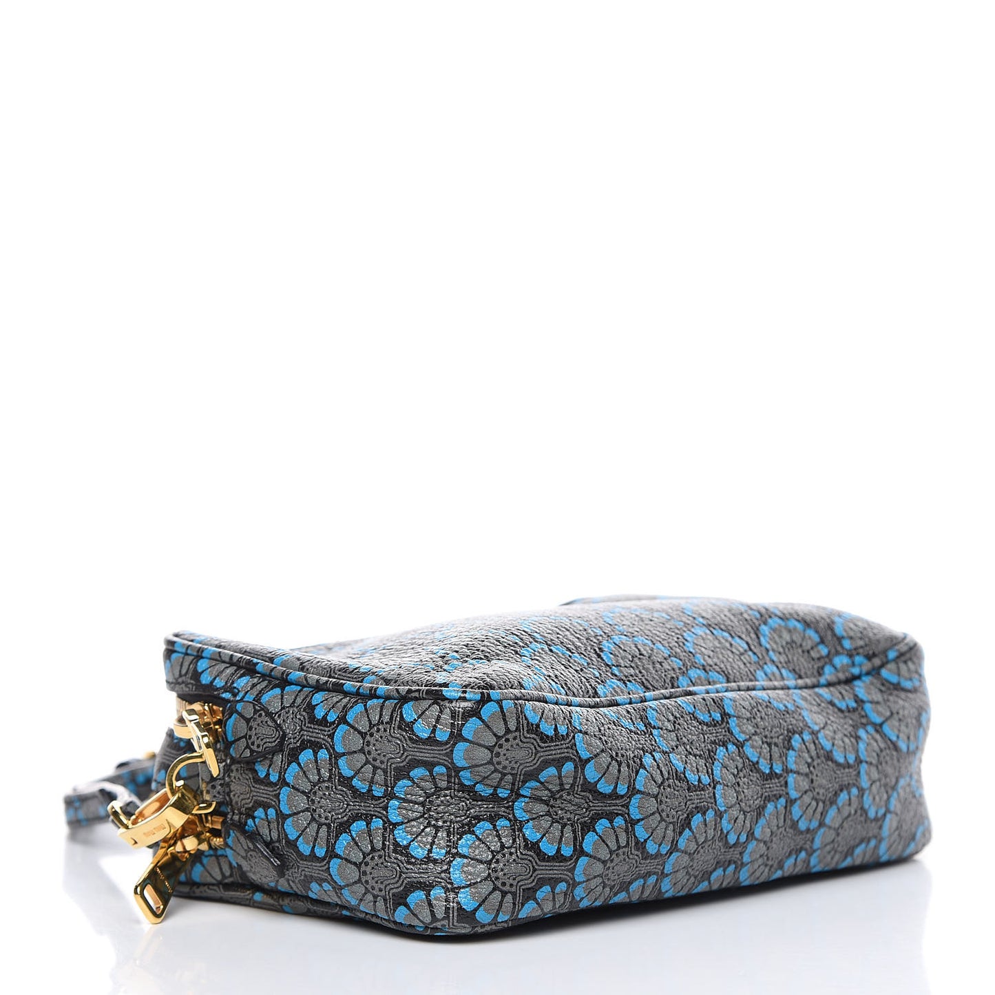 Goatskin Madras Dis Peacock Print Double Zip Crossbody Bag Asfalto