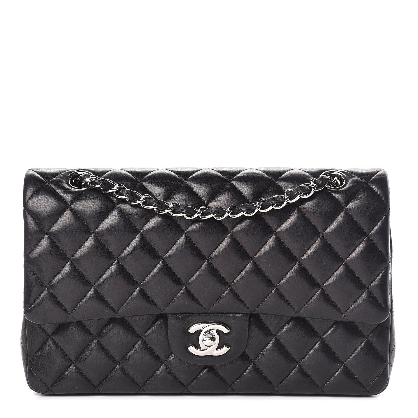 Lambskin Quilted Medium Double Flap Black