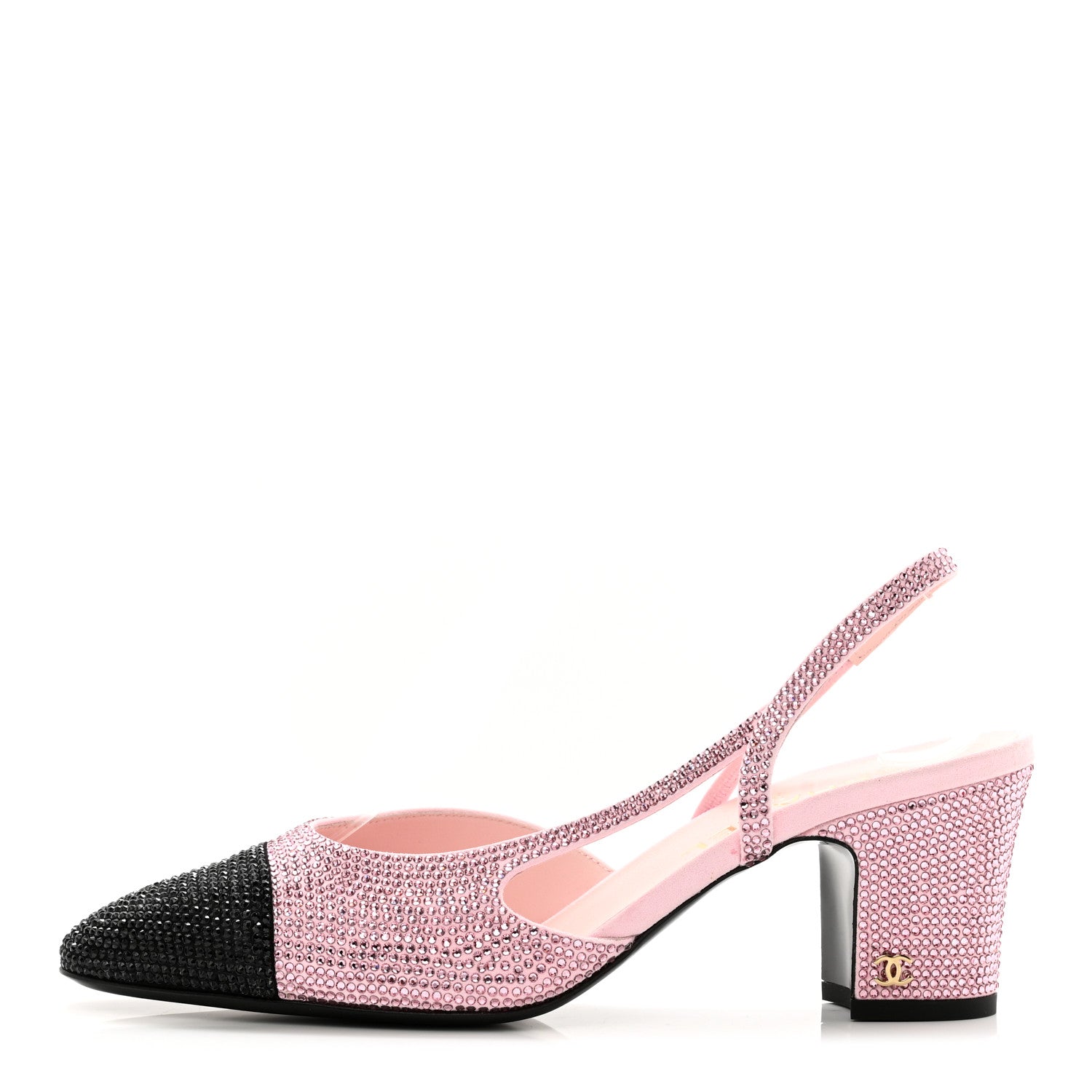 Chanel Strass Cap Toe CC Slingback Pumps 39.5 Pink Black 1447962