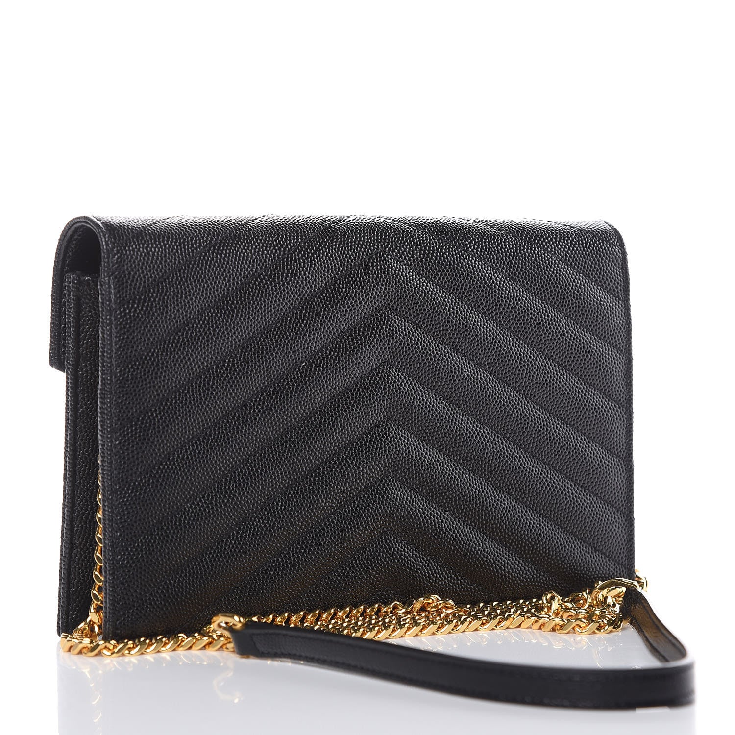Saint Laurent Grain De Poudre Matelasse Chevron Monogram Envelope Chain Wallet Black 3 of 11