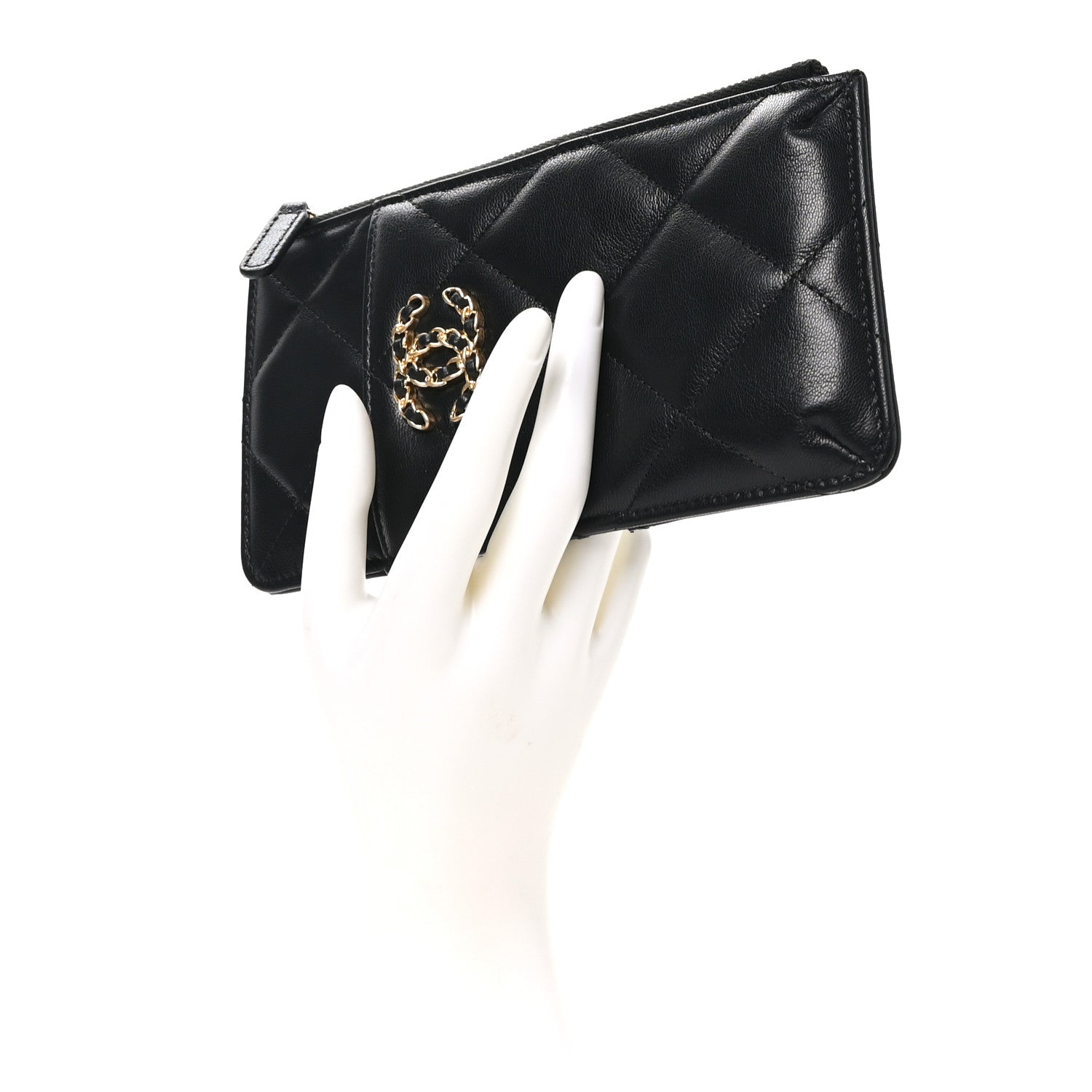Chanel Lambskin Quilted Chanel 19 Phone and Card Holder Black 2 of 9