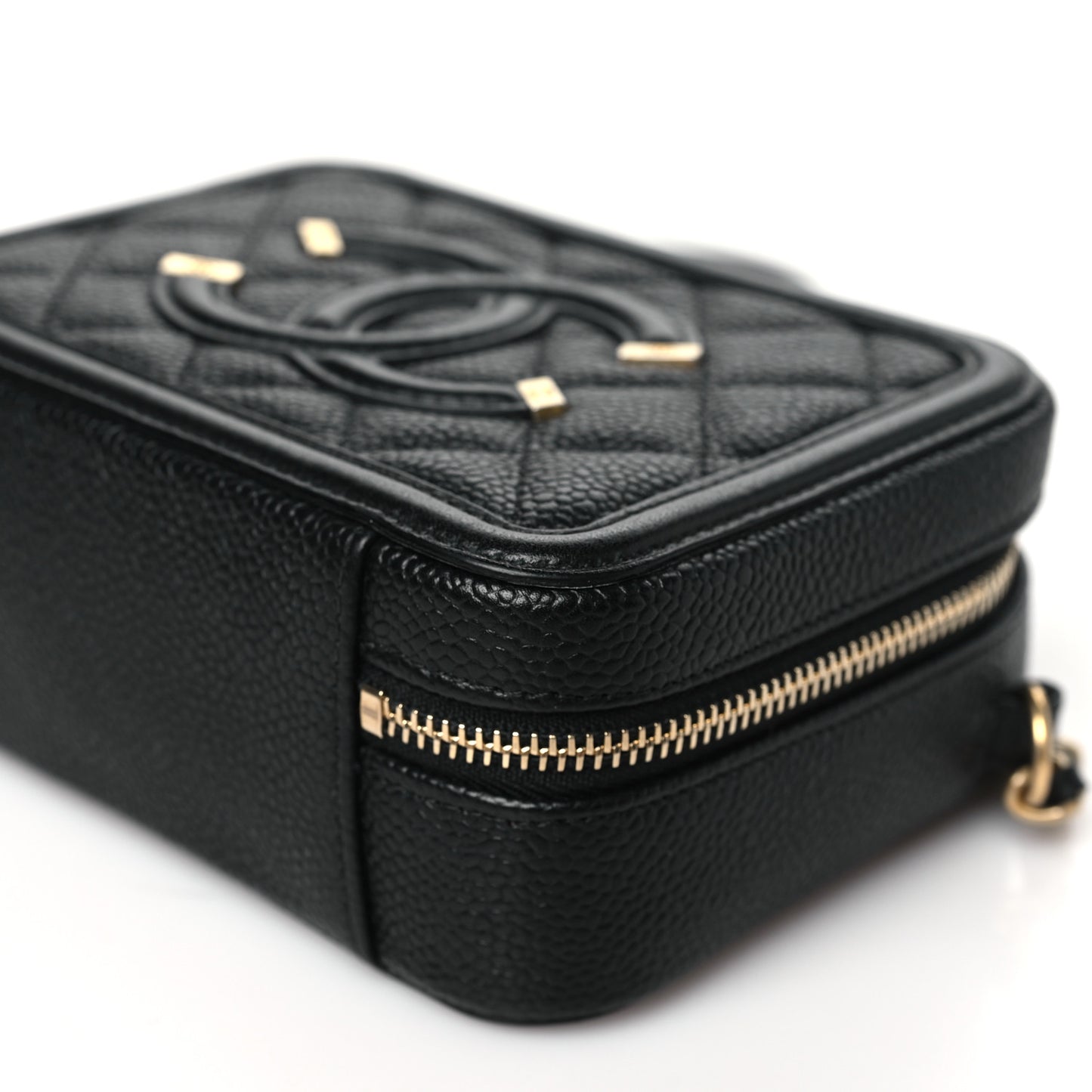 Caviar Quilted CC Filigree Vanity Clutch With Chain Black