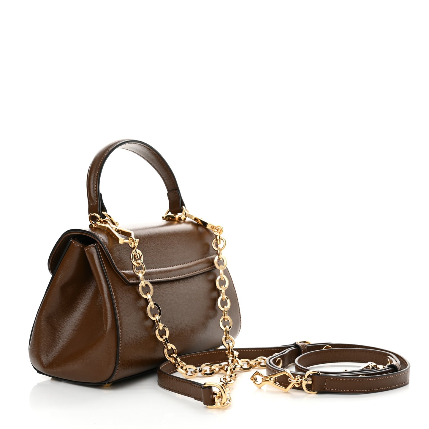 Glazed Textured Calfskin Mini Horsebit 1955 Top Handle Flap Bag Brown Sugar