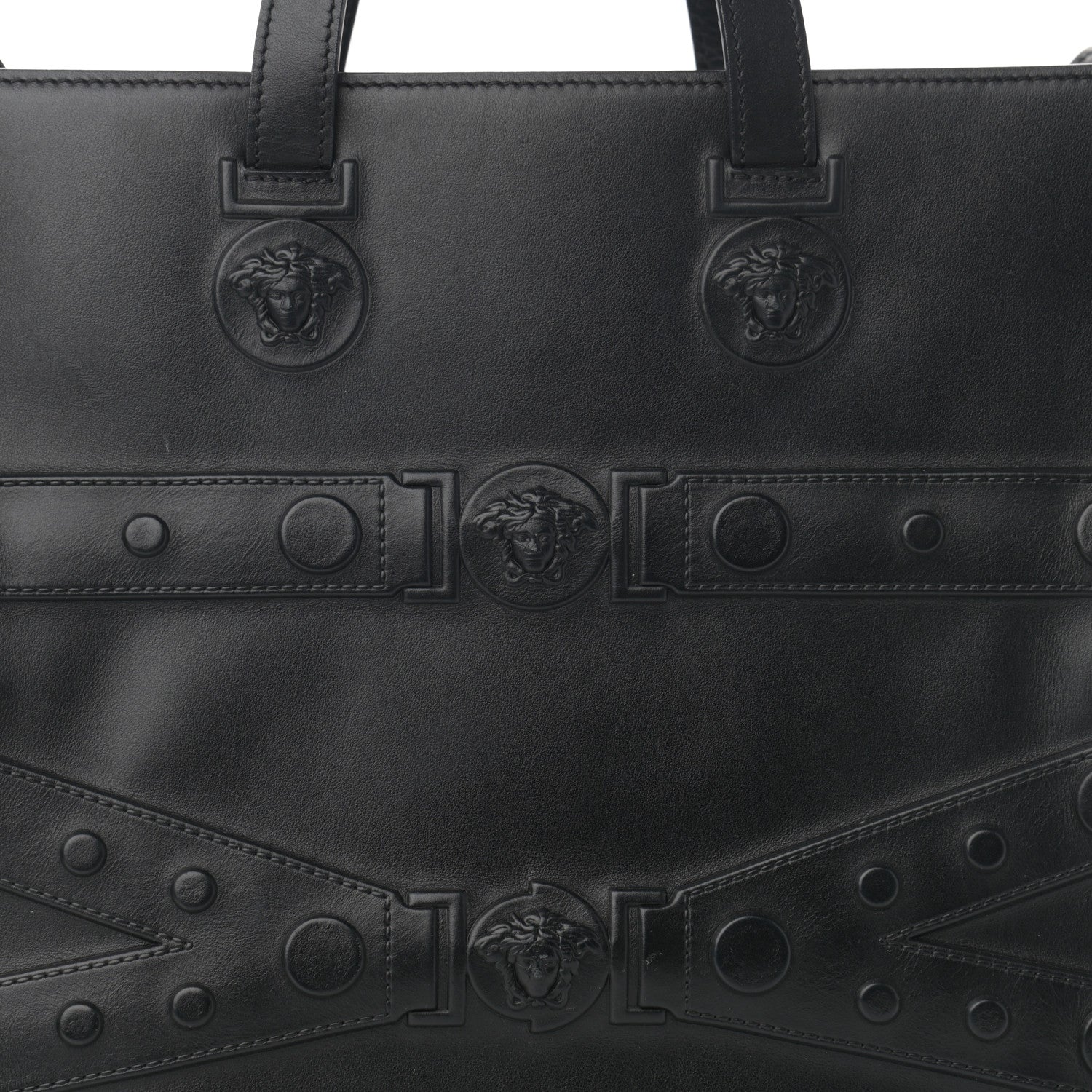 Versace Calfskin Medusa Stud Tribute Tote Black 7 of 12