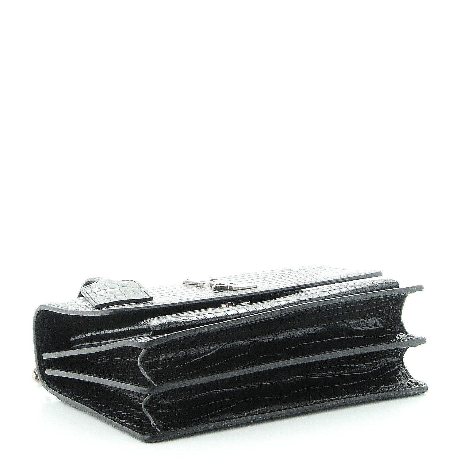 Saint Laurent Calfskin Crocodile Embossed Medium Monogram Sunset Black 5 of 9