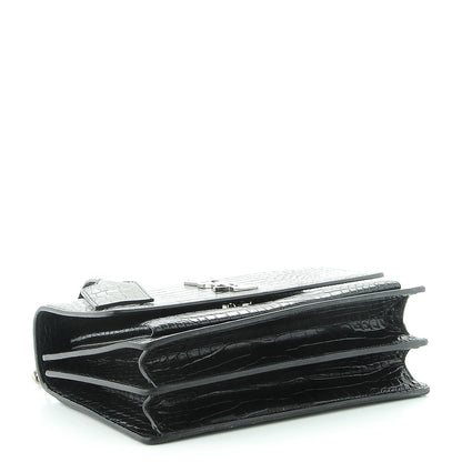 Saint Laurent Calfskin Crocodile Embossed Medium Monogram Sunset Black 5 of 9