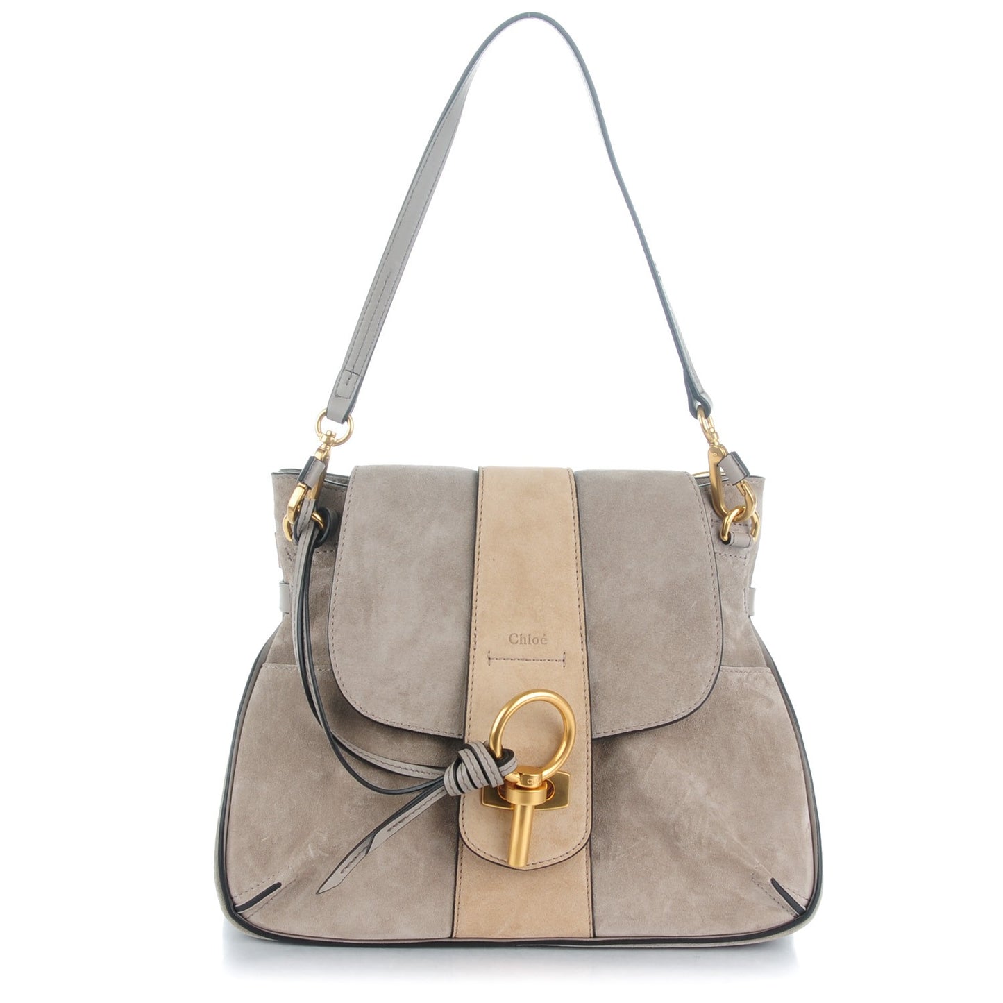 Suede Calfskin Small Lexa Shoulder Bag Motty Grey