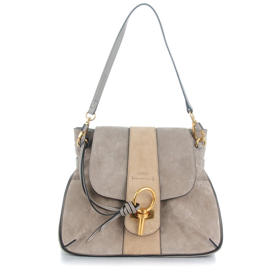Suede Calfskin Small Lexa Shoulder Bag Motty Grey