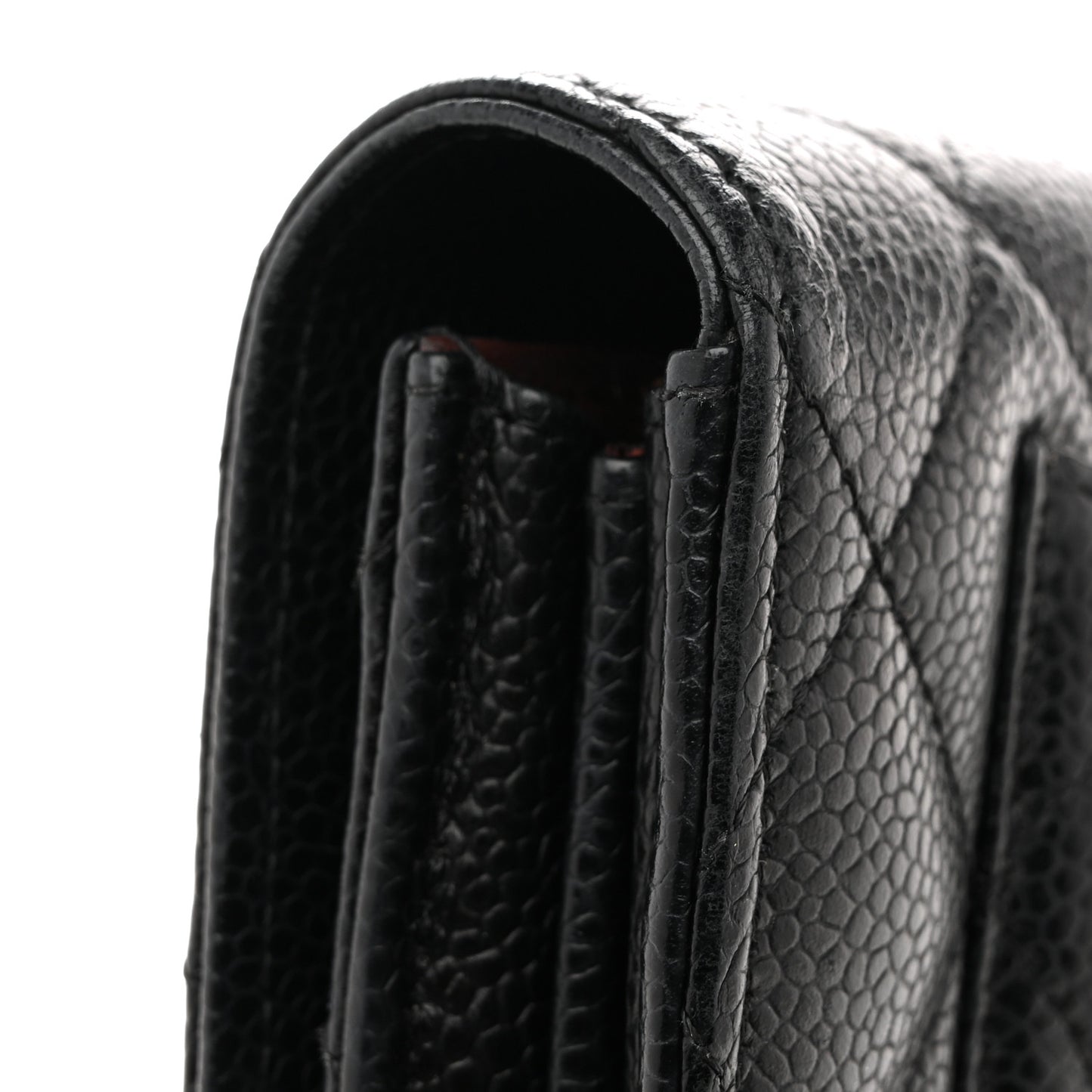 Caviar Quilted Large Gusset Flap Wallet Black