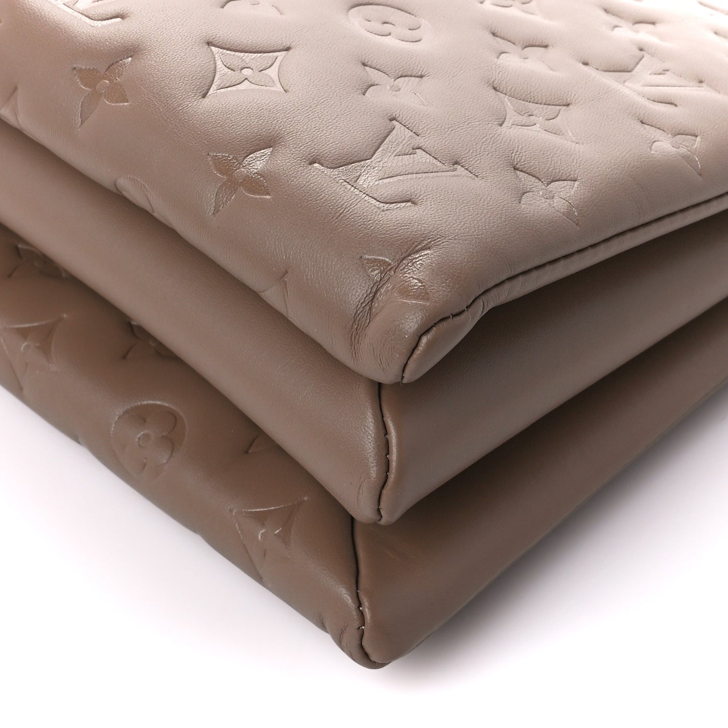 Lambskin Embossed Monogram Coussin MM Taupe