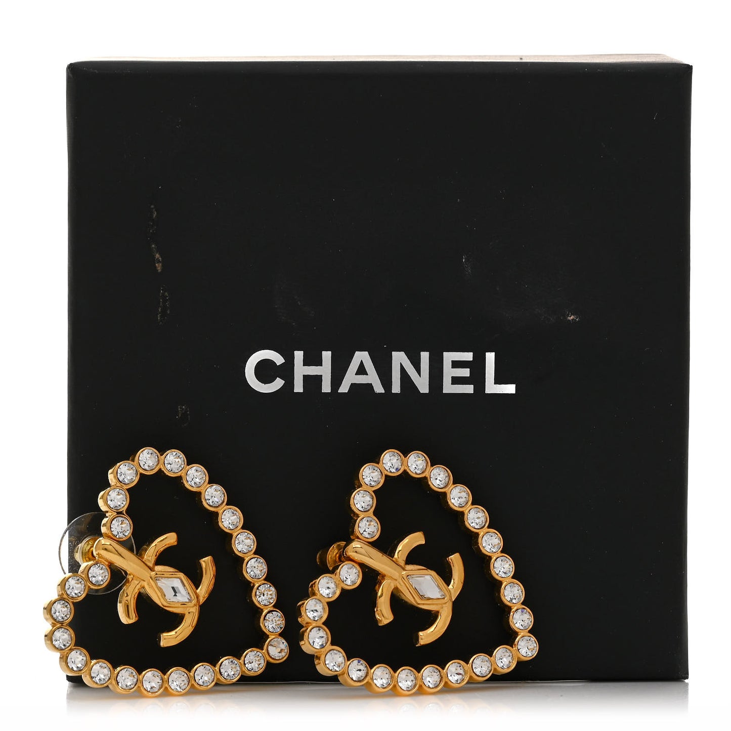 Crystal Heart CC Earrings Gold