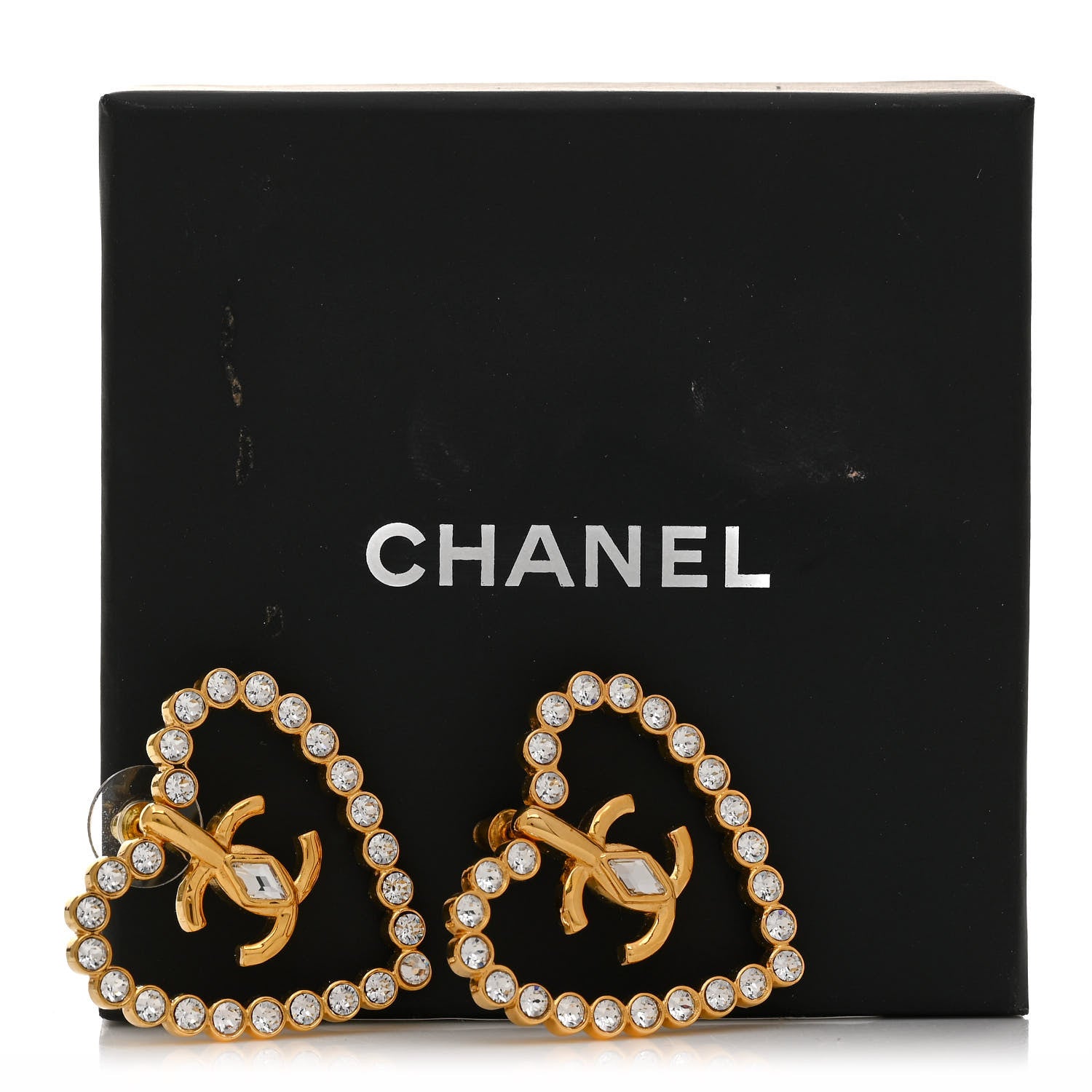 Chanel Crystal Heart CC Earrings Gold 5 of 5
