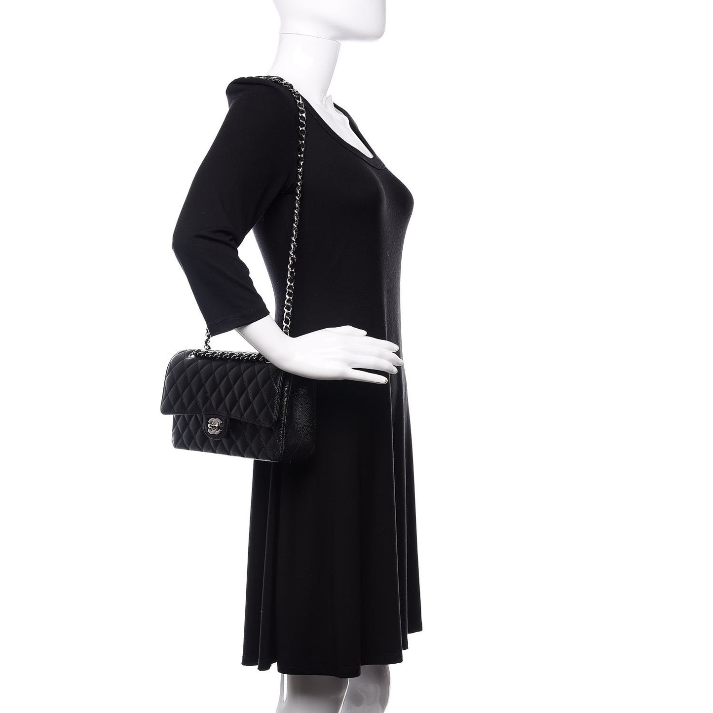 Caviar Quilted Medium Double Flap Black