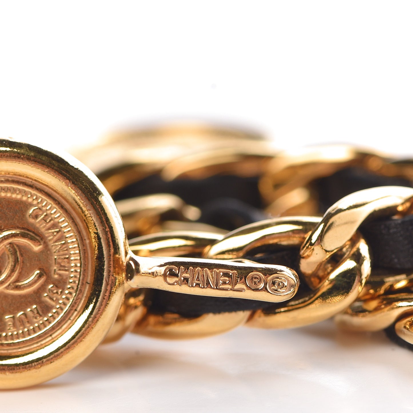 Lambskin Chain CC Medallion Belt Black Gold
