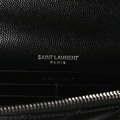 Saint Laurent Grain De Poudre Matelasse Chevron Monogram Envelope Chain Wallet Black 7 of 12