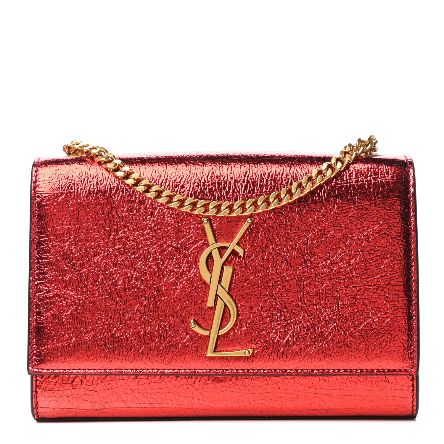 Saint Laurent Metallic Calfskin Small Classic Monogram Kate Satchel Red 1 of 8