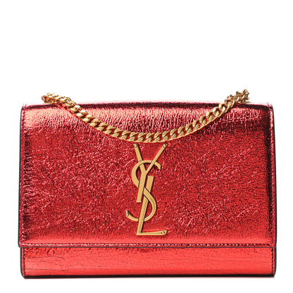 Saint Laurent Metallic Calfskin Small Classic Monogram Kate Satchel Red 1 of 8