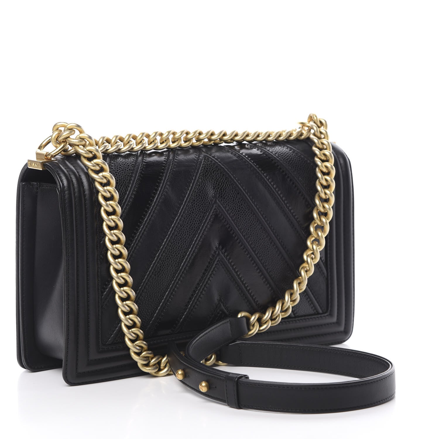 Chanel Calfskin Caviar Suede Chevron New Medium Boy Flap Black 3 of 12