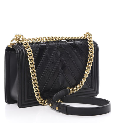 Chanel Calfskin Caviar Suede Chevron New Medium Boy Flap Black 3 of 12