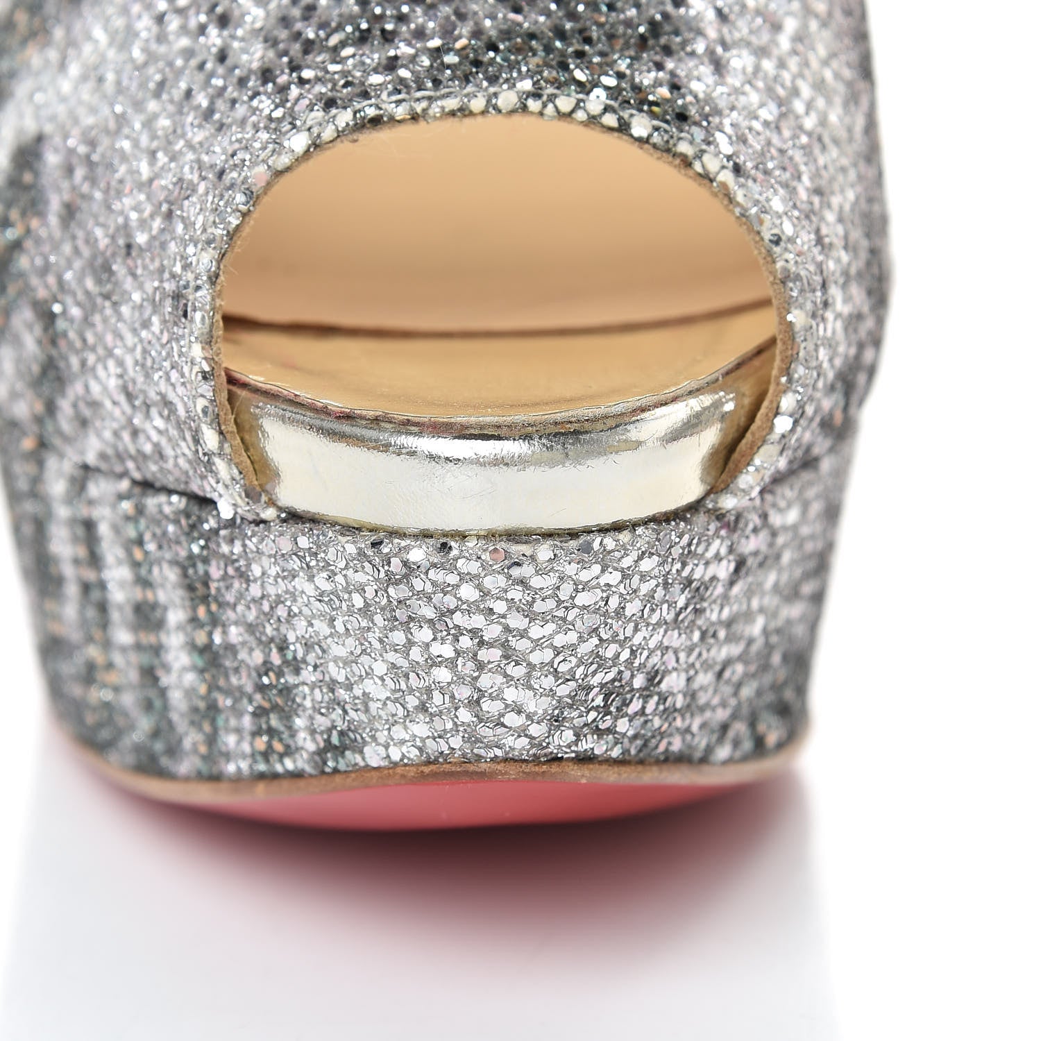 Christian Louboutin Glitter Sirene Lady Peep Sling 150 Pumps 37.5 Silver Light Gold 16 of 19