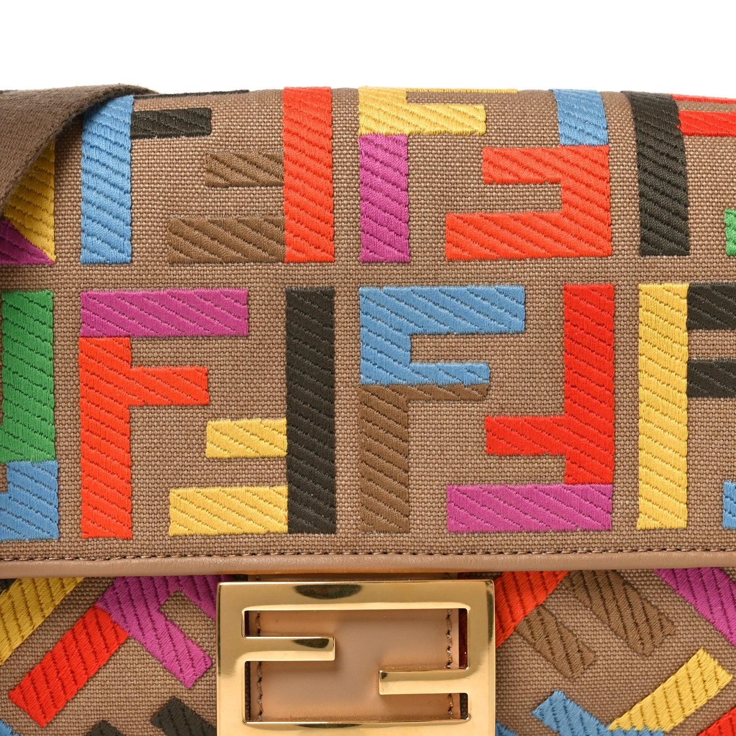 Fendi Canvas Vitello King FF Multicolor Embroidered Baguette Multicolor Cuoio 8 of 10