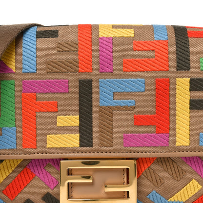 Fendi Canvas Vitello King FF Multicolor Embroidered Baguette Multicolor Cuoio 8 of 10
