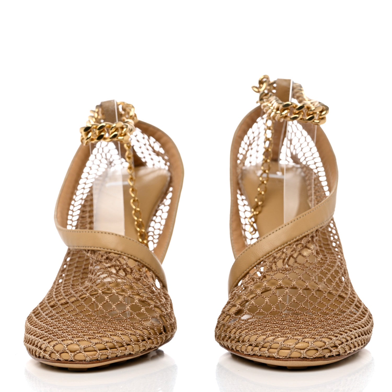 Bottega Veneta Mesh Nappa Chunky Chain Sandals 39.5 Beige Pony 2 of 8