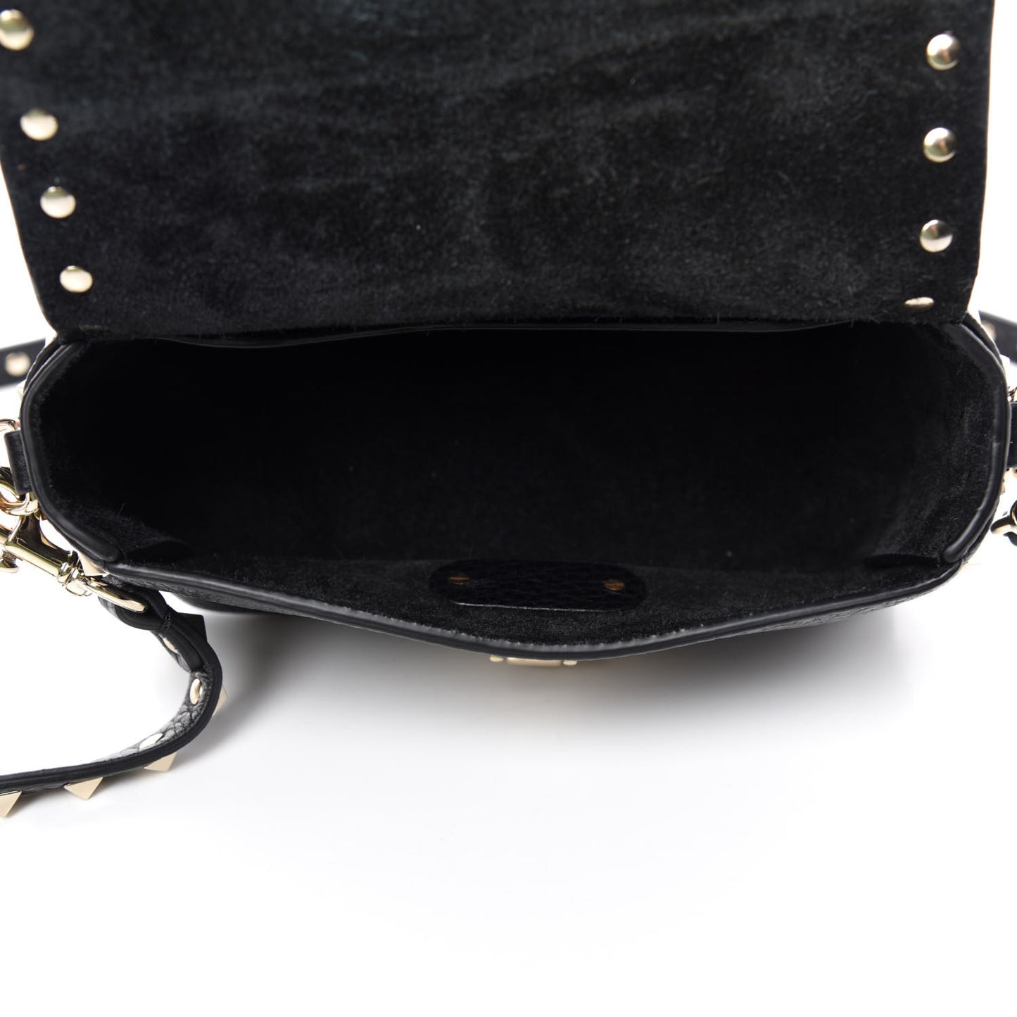 Pebbled Calfskin Mini Rockstud Crossbody Bag Black