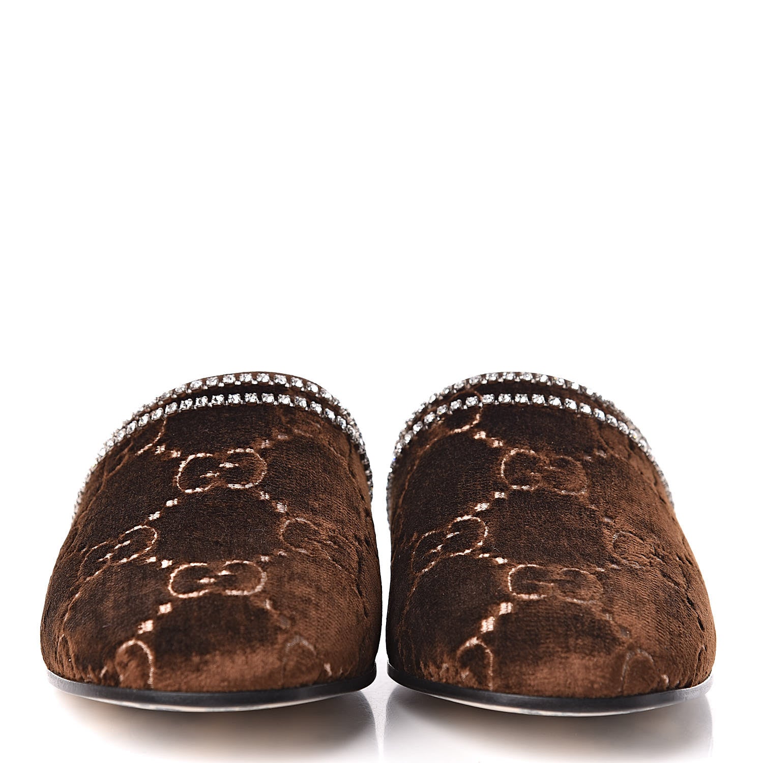 Gucci Velvet GG Monogram Crystal Womens Slippers 38.5 Brown Vintage Cocoa 2 of 8